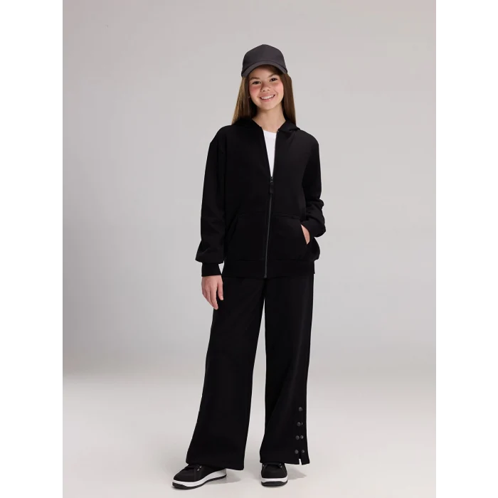 LCW Kids Siyah Uzun Kollu Kız Çocuk Fermuarlı Sweatshirt