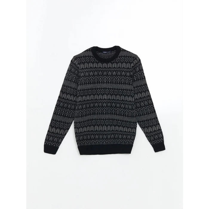 LCWAIKIKI Classic Lacivert Bisiklet Yaka Uzun Kollu Desenli Erkek Triko Kazak