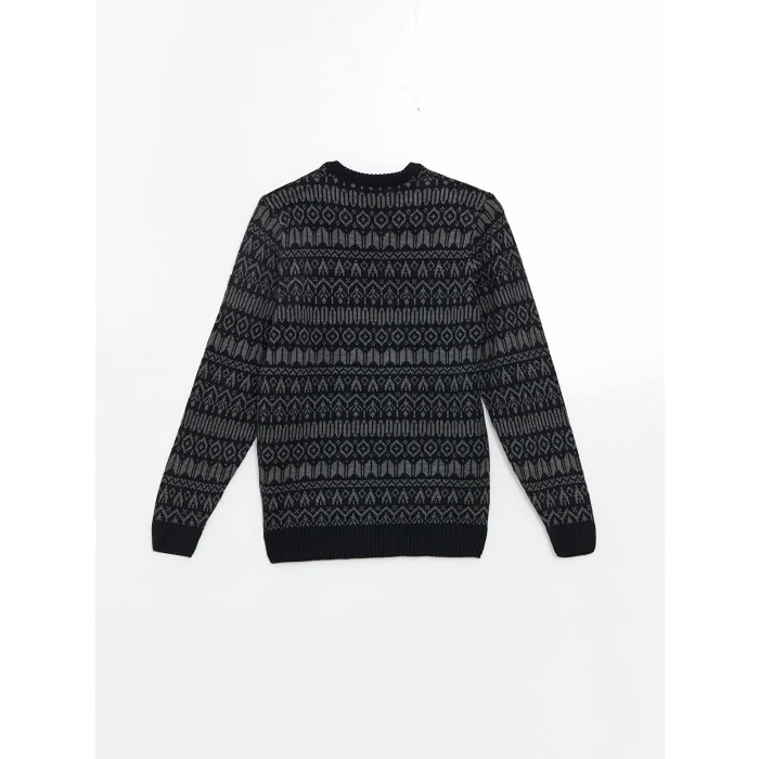 LCWAIKIKI Classic Lacivert Bisiklet Yaka Uzun Kollu Desenli Erkek Triko Kazak