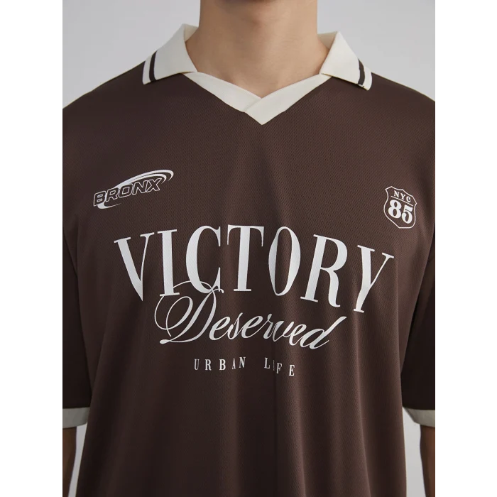 XSIDE Kahverengi Polo Yaka Baskılı Erkek Tişört