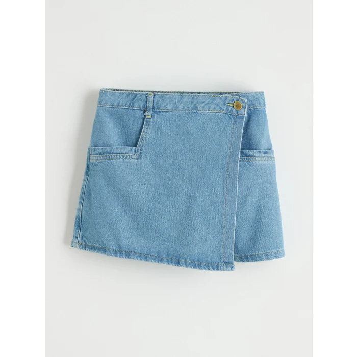 LCW Kids İndigo Anvelop Kesim Cepli Kız Çocuk Jean Şort Etek