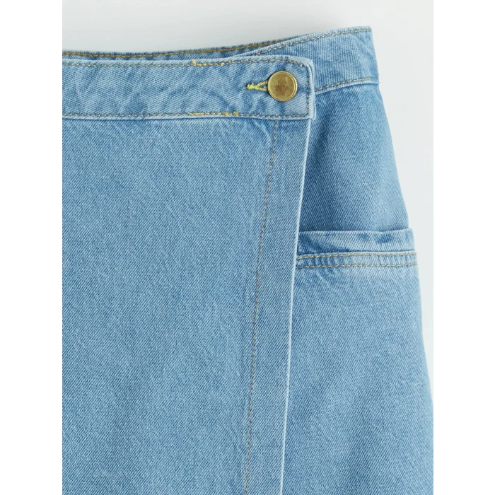 LCW Kids İndigo Anvelop Kesim Cepli Kız Çocuk Jean Şort Etek