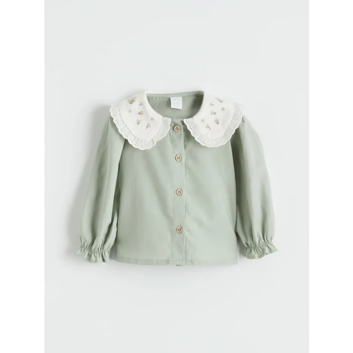 LCW baby Yeşil Bebe Yaka Nakışlı Uzun Kollu Kız Bebek Takım