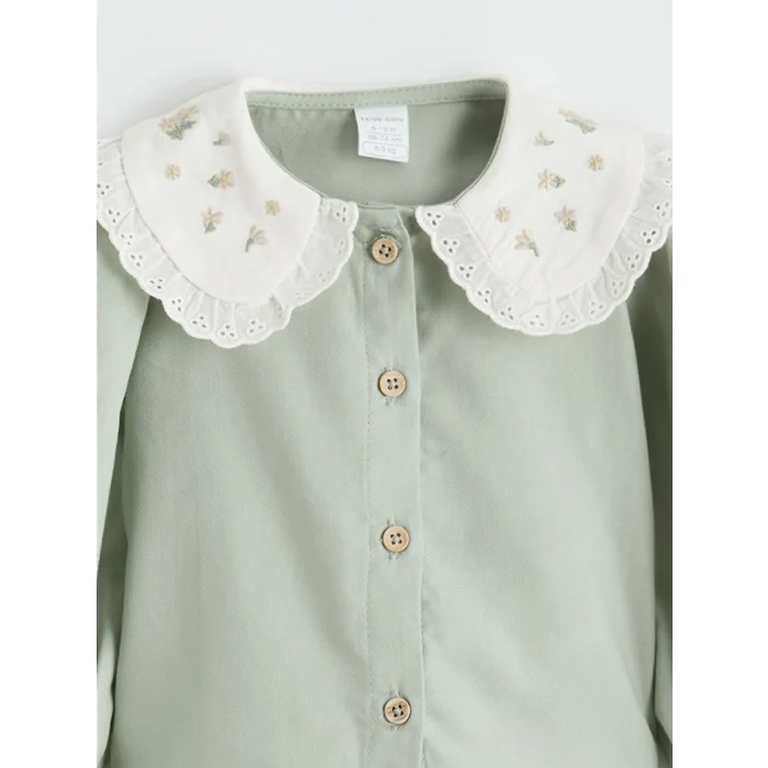 LCW baby Yeşil Bebe Yaka Nakışlı Uzun Kollu Kız Bebek Takım