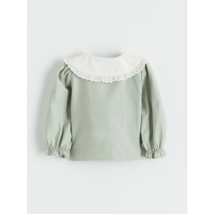 LCW baby Yeşil Bebe Yaka Nakışlı Uzun Kollu Kız Bebek Takım