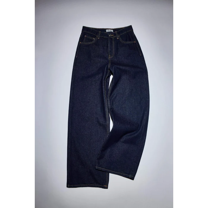 Defacto E9113AXNM82 Mavi Wide Leg Normal Bel Düz Paça Uzun Jean Pantolon