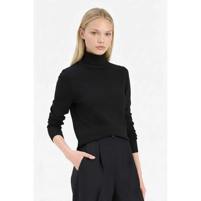 Defacto E8498AXBK27 Siyah Regular Fit Yarım Balıkçı Yaka Triko Kazak