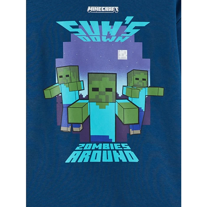 LCW Kids Petrol Minecraft Baskılı Erkek Çocuk Kalın Sweatshirt
