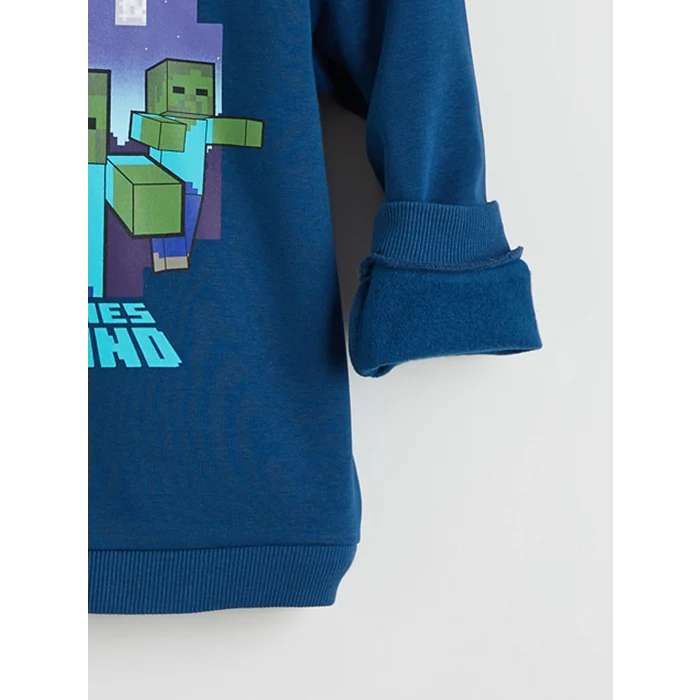 LCW Kids Petrol Minecraft Baskılı Erkek Çocuk Kalın Sweatshirt