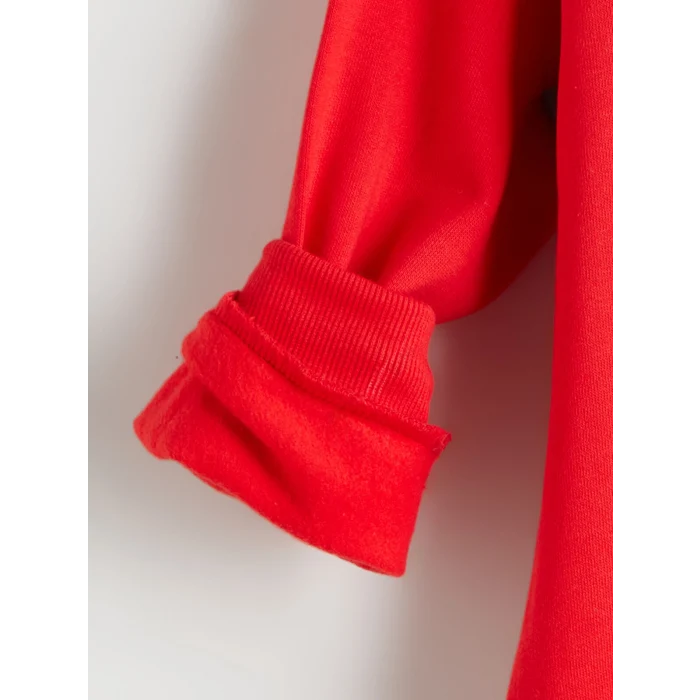 LCW Kids Kırmızı Bisiklet Yaka Baskılı Erkek Çocuk Kalın Sweatshirt