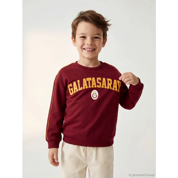 LCW Kids Kırmızı Galatasaray Baskılı Erkek Çocuk Kalın Sweatshirt