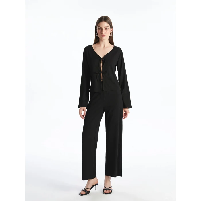 LCWAIKIKI Classic Siyah Beli Lastikli Dokulu Kadın Pantolon