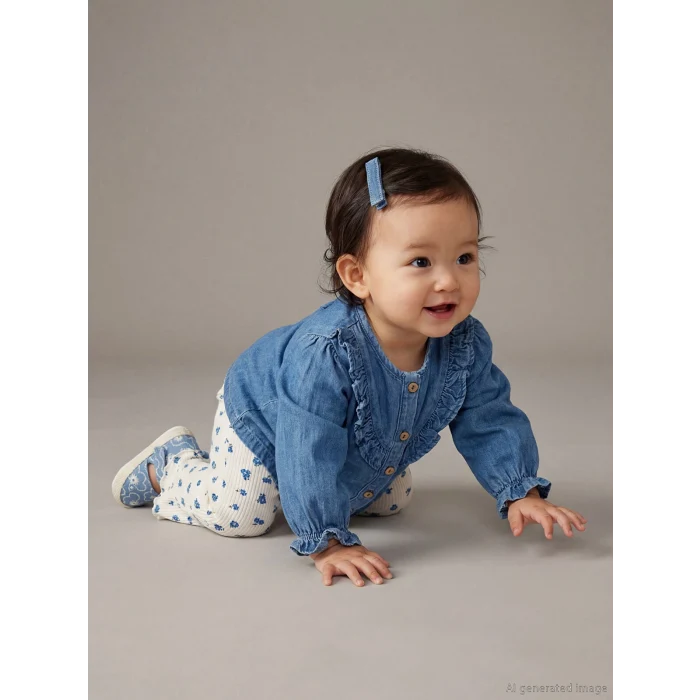 LCW baby Mavi Fırfırlı Kız Bebek Gömlek ve Tayt