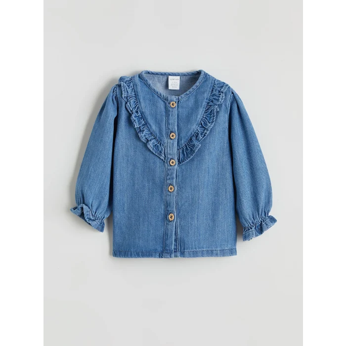 LCW baby Mavi Fırfırlı Kız Bebek Gömlek ve Tayt