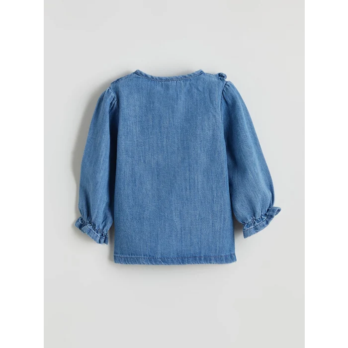 LCW baby Mavi Fırfırlı Kız Bebek Gömlek ve Tayt