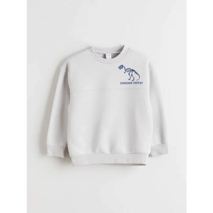 LCW Kids Gri Dinozor Baskılı Erkek Çocuk Sweatshirt ve Eşofman Altı