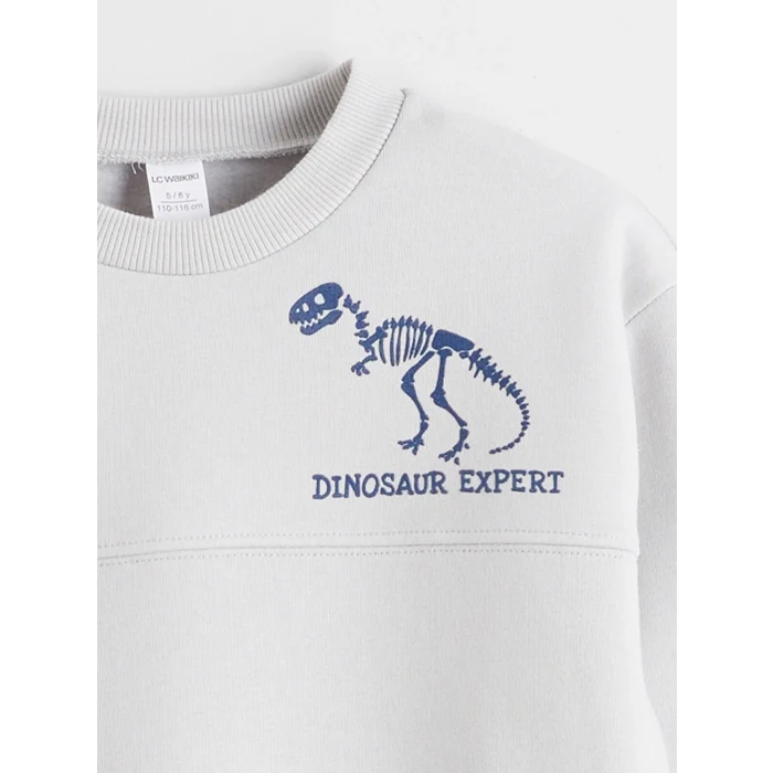 LCW Kids Gri Dinozor Baskılı Erkek Çocuk Sweatshirt ve Eşofman Altı