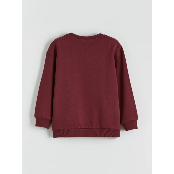 LCW Kids Bordo Bisiklet Yaka Baskılı Erkek Çocuk Kalın Sweatshirt