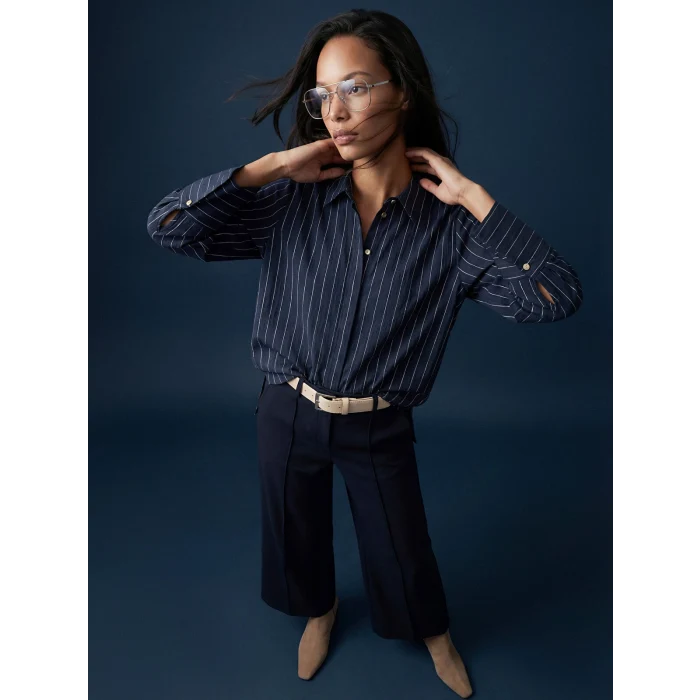 LCWAIKIKI Classic Lacivert Çizgili Kadın Gömlek Tunik