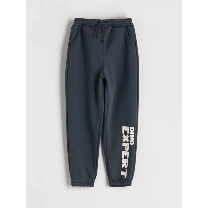 LCW Kids Antrasit Bisiklet Yaka Dinozor Baskılı Erkek Çocuk Sweatshirt ve Eşofman Altı