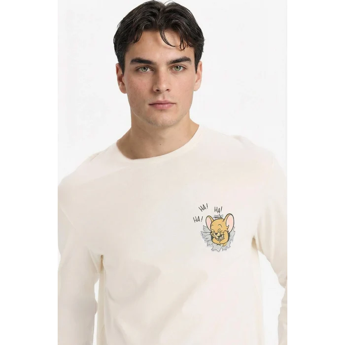 Defacto G3082AXNV135 Lacivert Tom & Jerry Pijama Takımı Regular Fit Uzun Kollu Üst Uzun Alt