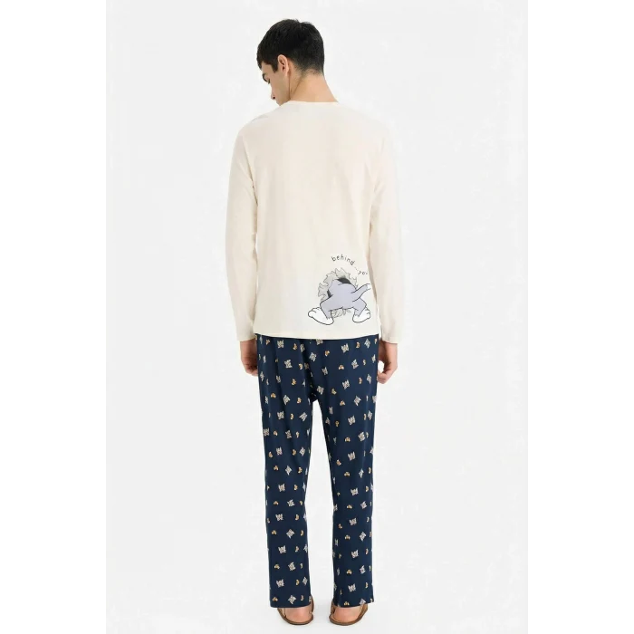 Defacto G3082AXNV135 Lacivert Tom & Jerry Pijama Takımı Regular Fit Uzun Kollu Üst Uzun Alt