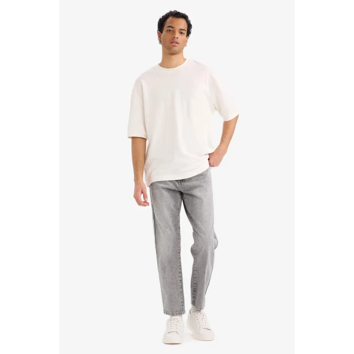 Defacto F4057AXNM18 Gri 90s Slim Fit Düz Paça Jean Pantolon