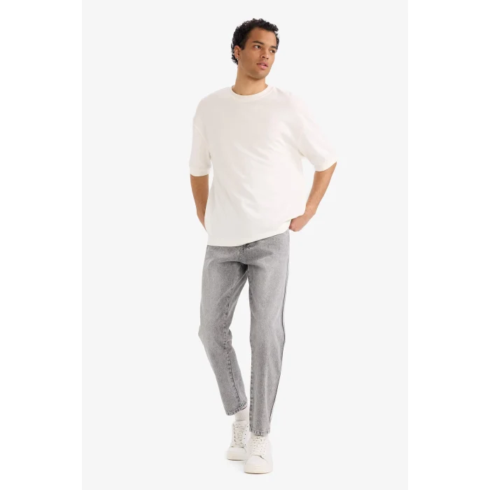 Defacto F4057AXNM18 Gri 90s Slim Fit Düz Paça Jean Pantolon