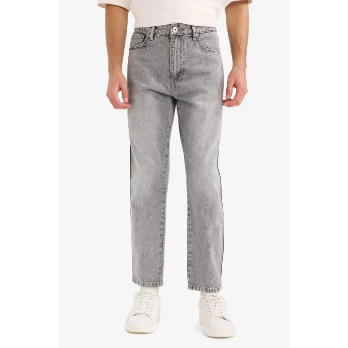 Defacto F4057AXNM18 Gri 90s Slim Fit Düz Paça Jean Pantolon
