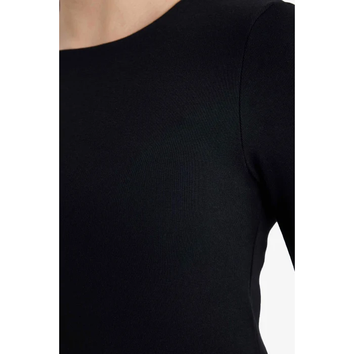 Defacto G8256AXBK81 Siyah Slim Fit Dar Kesim Bisiklet Yaka Basic Düz Modal Uzun Kollu Tişört