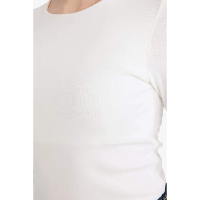 Defacto G8256AXER105 Ekru Slim Fit Dar Kesim Bisiklet Yaka Basic Düz Modal Uzun Kollu Tişört