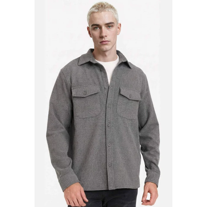 Defacto G7267AXAR104 Antrasit Regular Fit Yün Görünümlü Uzun Kollu Gömlek