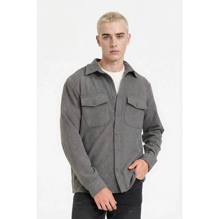 Defacto G7267AXAR104 Antrasit Regular Fit Yün Görünümlü Uzun Kollu Gömlek