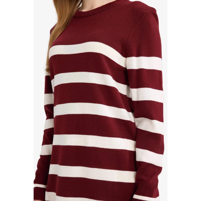 Defacto C6031AXBR281 Bordo Regular Fit Bisiklet Yaka Çizgili Kazak Tunik