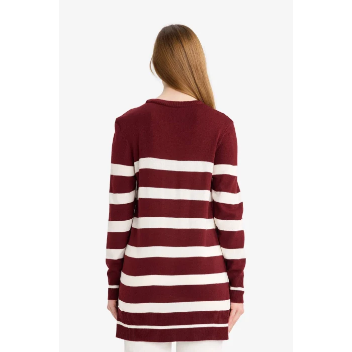 Defacto C6031AXBR281 Bordo Regular Fit Bisiklet Yaka Çizgili Kazak Tunik