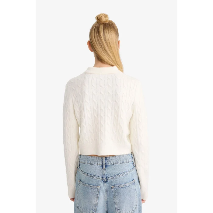 Defacto F1745AXER105 Ekru Slim Fit Dar Kesim Polo Yaka Kazak