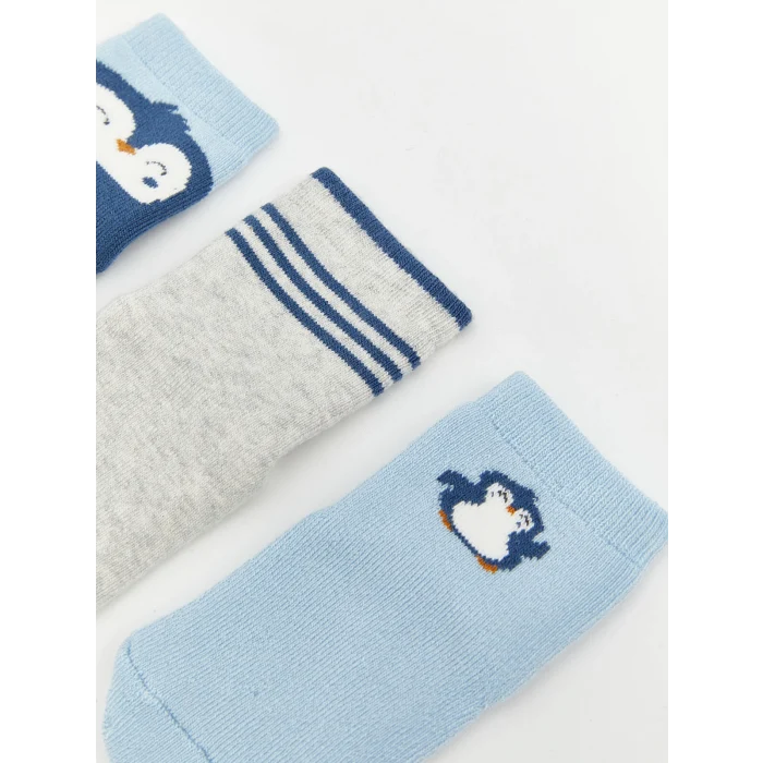 LCW baby Mavi Baskılı Erkek Bebek Soket Çorap 3lü