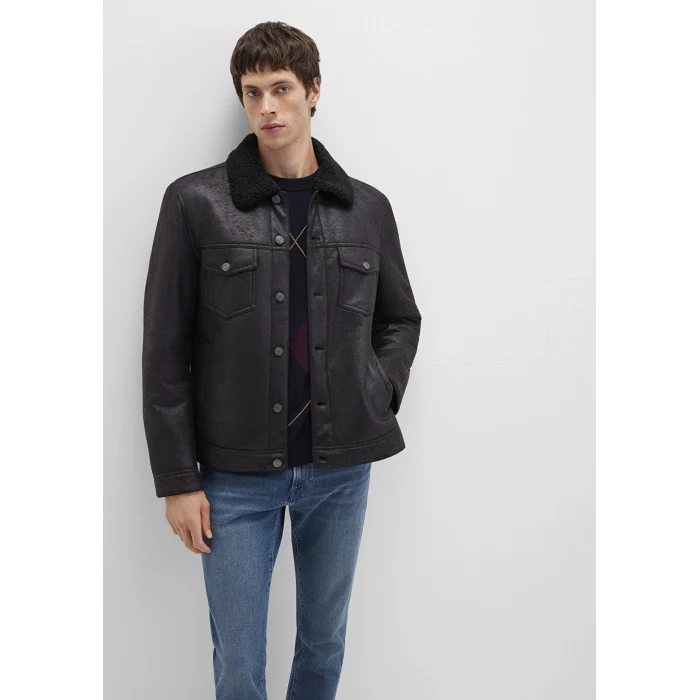 Mavi 0110460-71379 Suni Kürk Detaylı Siyah Suni Deri Ceket