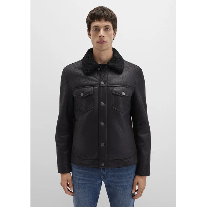 Mavi 0110460-71379 Suni Kürk Detaylı Siyah Suni Deri Ceket