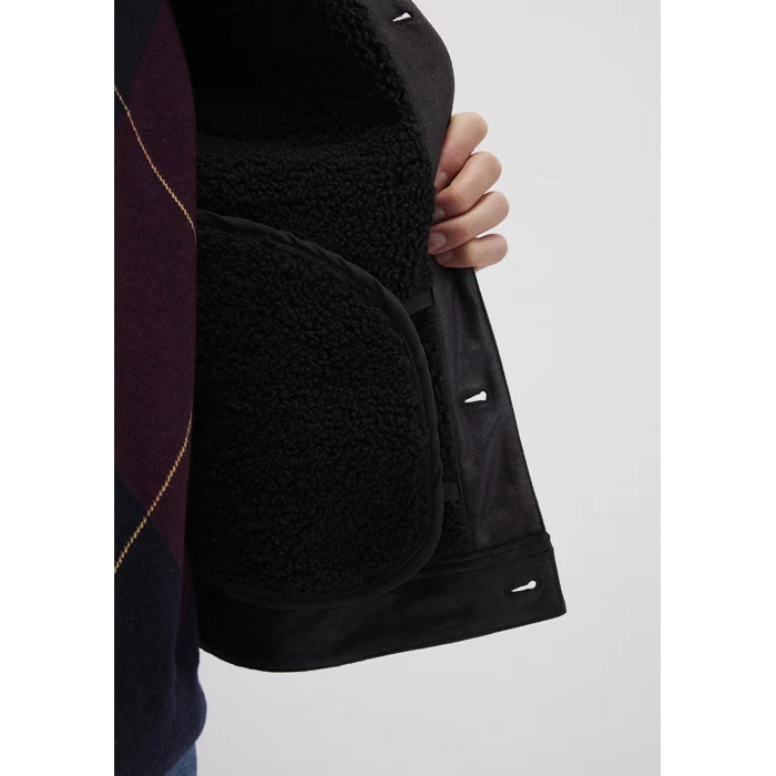 Mavi 0110460-71379 Suni Kürk Detaylı Siyah Suni Deri Ceket