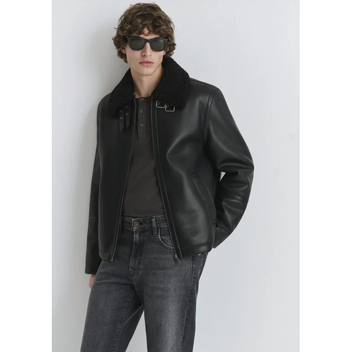 Mavi 0110670-71379 Suni Kürk Detaylı Siyah Suni Deri Ceket