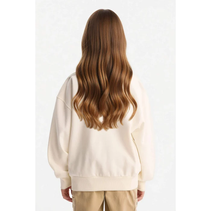 Defacto G3406A8ER105 Ekru Kız Çocuk Relax Fit Bisiklet Yaka Baskılı Sweatshirt
