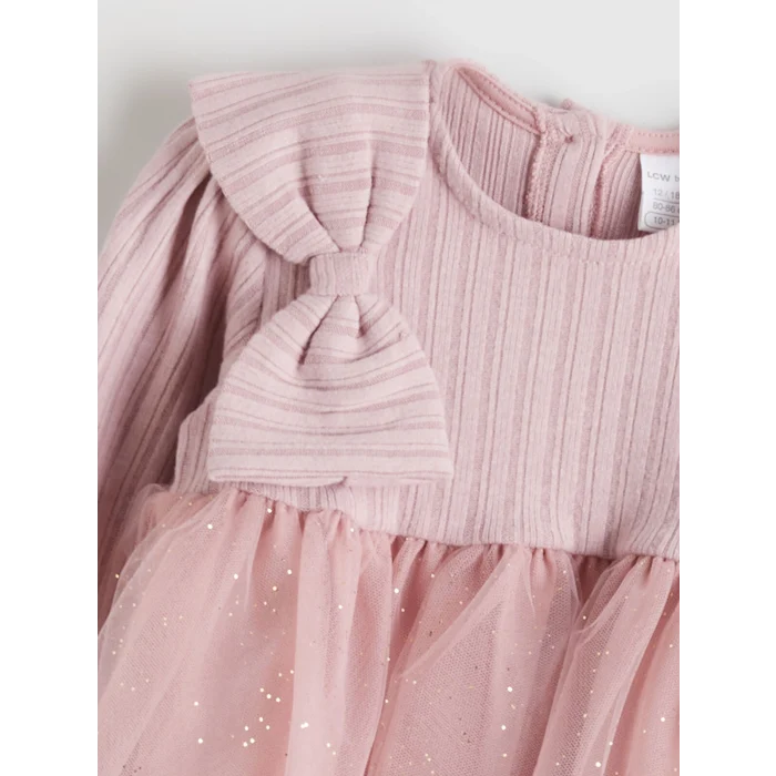 LCW baby Pembe Bisiklet Yaka Uzun Kollu Kız Bebek Tütü Elbise