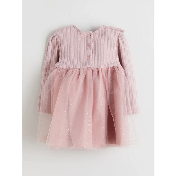 LCW baby Pembe Bisiklet Yaka Uzun Kollu Kız Bebek Tütü Elbise