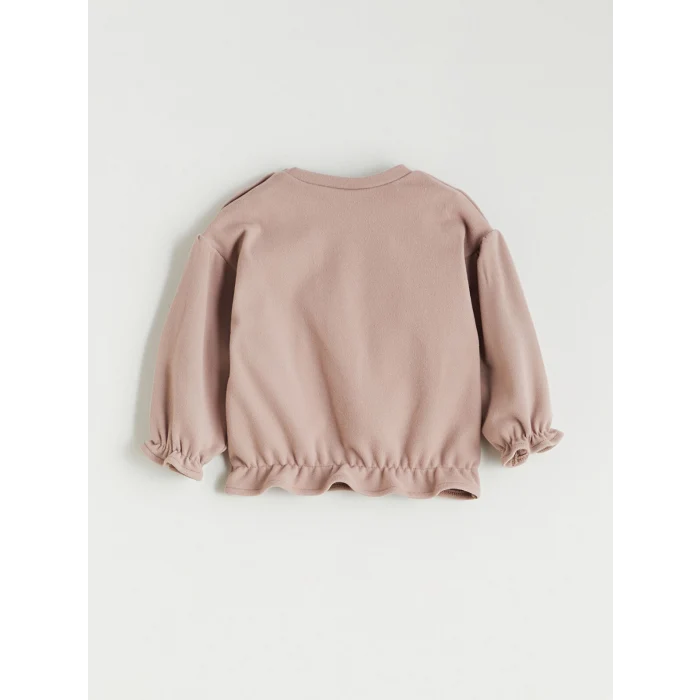 LCW baby Kahverengi Çiçek Baskılı Fırfırlı Kız Bebek Sweatshirt ve Eşofman Altı