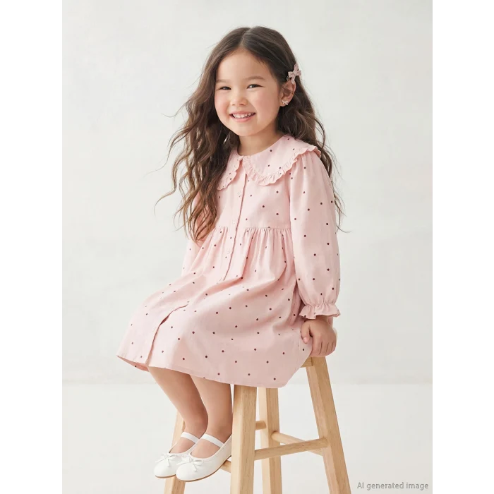 LCW Kids Pembe Bebe Yaka Puantiyeli Kız Çocuk Elbise