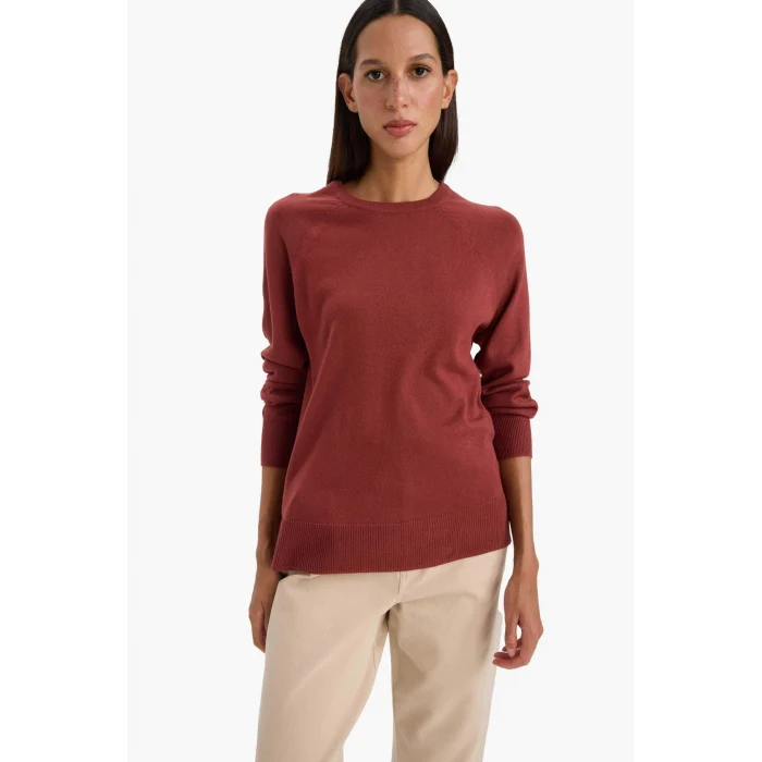 Defacto I6913AZBN320 Kahve Relax Fit Bisiklet Yaka Basic Düz Triko Kazak