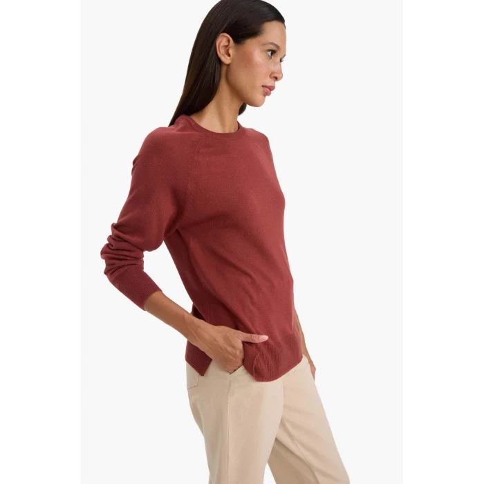 Defacto I6913AZBN320 Kahve Relax Fit Bisiklet Yaka Basic Düz Triko Kazak