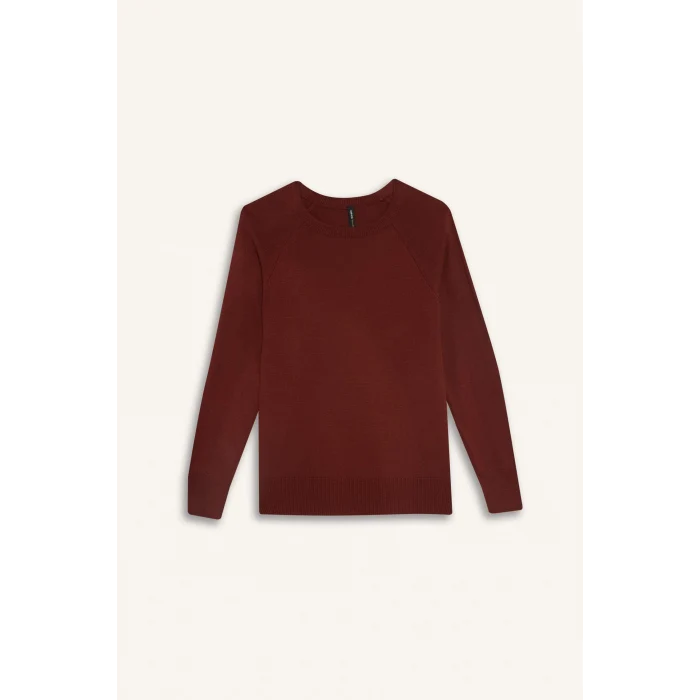 Defacto I6913AZBN320 Kahve Relax Fit Bisiklet Yaka Basic Düz Triko Kazak