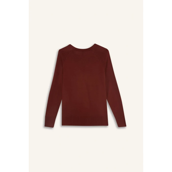 Defacto I6913AZBN320 Kahve Relax Fit Bisiklet Yaka Basic Düz Triko Kazak